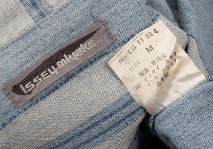 ISSEY MIYAKEMEN Stripe Stand Neck Long Light Blue Shirt Size M