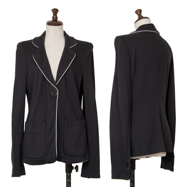 ARMANI COLLEZIONI Piping Herringbone Jacket Navy Size 42