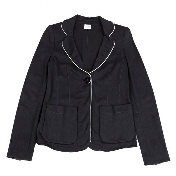 ARMANI COLLEZIONI Piping Herringbone Jacket Navy Size 42