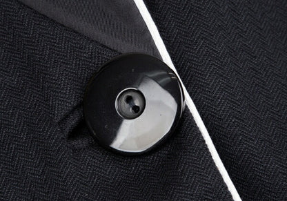 ARMANI COLLEZIONI Piping Herringbone Jacket Navy Size 42