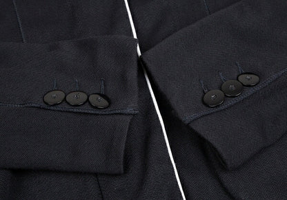 ARMANI COLLEZIONI Piping Herringbone Jacket Navy Size 42