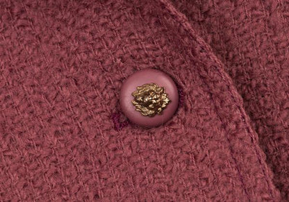 CHANEL CREATIONS Wool Tweed Lion Button Jacket Pink Size 10