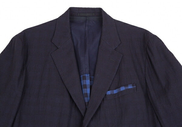 ISSEY MIYAKE MEN Navy Block Check Lined Wool Jacket Size 4
