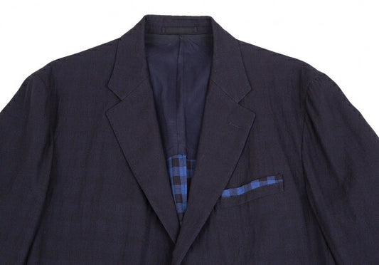 ISSEY MIYAKE MEN Navy Block Check Lined Wool Jacket Size 4