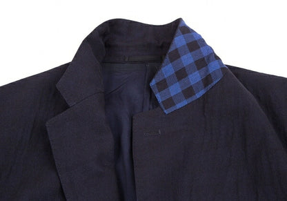 ISSEY MIYAKE MEN Navy Block Check Lined Wool Jacket Size 4