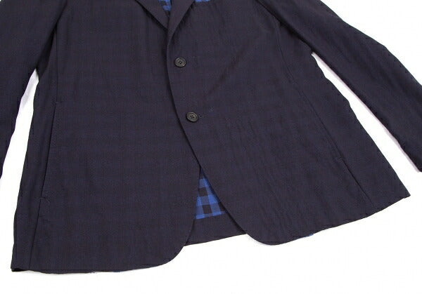 ISSEY MIYAKE MEN Navy Block Check Lined Wool Jacket Size 4
