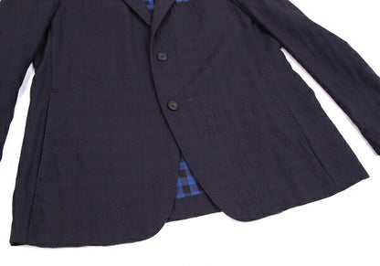ISSEY MIYAKE MEN Navy Block Check Lined Wool Jacket Size 4