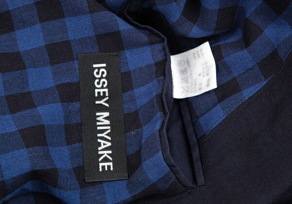 ISSEY MIYAKE MEN Navy Block Check Lined Wool Jacket Size 4