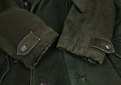 ISSEY MIYAKEMEN Sheep Leather Coat Green Size M