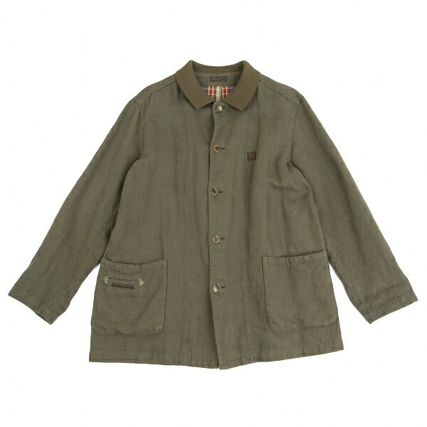 Papas Cotton Linen Check Lined Jacket Green Size M