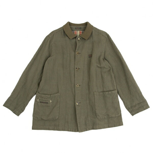 Papas Cotton Linen Check Lined Jacket Green Size M