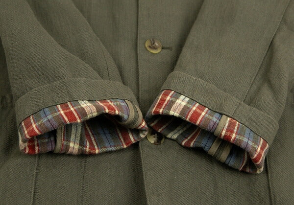 Papas Cotton Linen Check Lined Jacket Green Size M