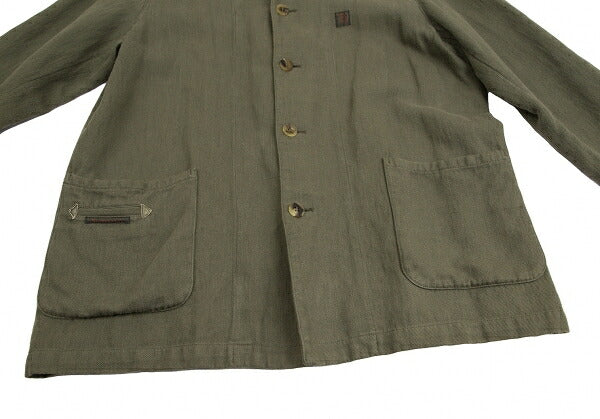 Papas Cotton Linen Check Lined Jacket Green Size M