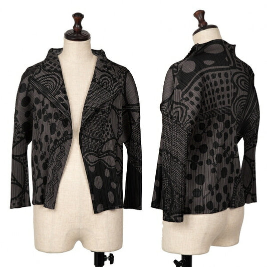 PLEATS PLEASE Multi-Pattern Print Jacket Brown Size 4