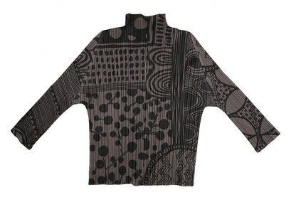 PLEATS PLEASE Multi-Pattern Print Jacket Brown Size 4