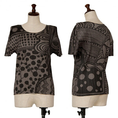 PLEATS PLEASE Multi-Pattern Print T-Shirt Brown Size 3