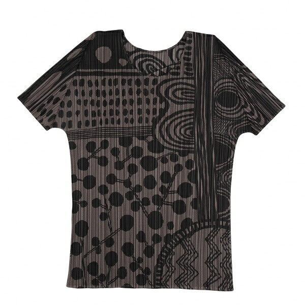 PLEATS PLEASE Multi-Pattern Print T-Shirt Brown Size 3