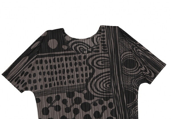 PLEATS PLEASE Multi-Pattern Print T-Shirt Brown Size 3