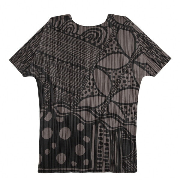 PLEATS PLEASE Multi-Pattern Print T-Shirt Brown Size 3