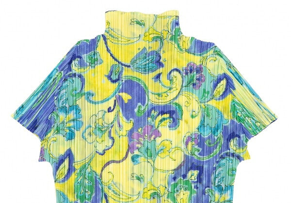 PLEATS PLEASE Floral Print Pleated T-Shirt Yellow Size 3