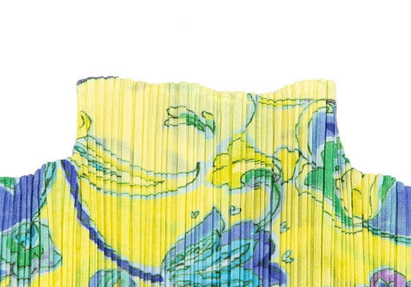 PLEATS PLEASE Floral Print Pleated T-Shirt Yellow Size 3