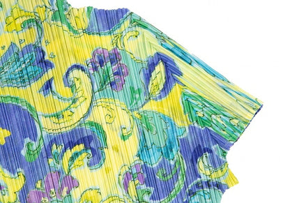 PLEATS PLEASE Floral Print Pleated T-Shirt Yellow Size 3