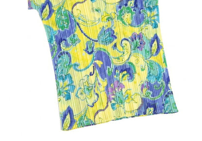 PLEATS PLEASE Floral Print Pleated T-Shirt Yellow Size 3