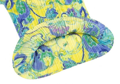 PLEATS PLEASE Floral Print Pleated T-Shirt Yellow Size 3