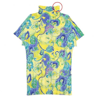 PLEATS PLEASE Floral Print Pleated T-Shirt Yellow Size 3