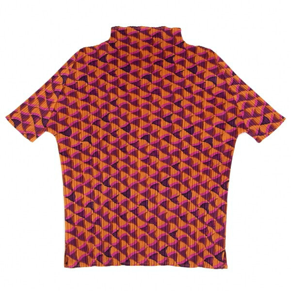 PLEATS PLEASE Geometric Print Pleated T-Shirt Orange Size 3