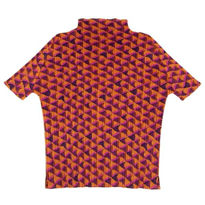 PLEATS PLEASE Geometric Print Pleated T-Shirt Orange Size 3