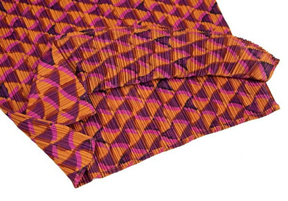PLEATS PLEASE Geometric Print Pleated T-Shirt Orange Size 3
