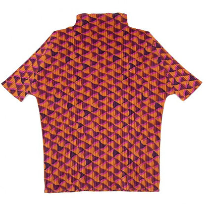 PLEATS PLEASE Geometric Print Pleated T-Shirt Orange Size 3