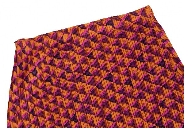 PLEATS PLEASE Geometric Print Pleated Skirt Orange Size 3