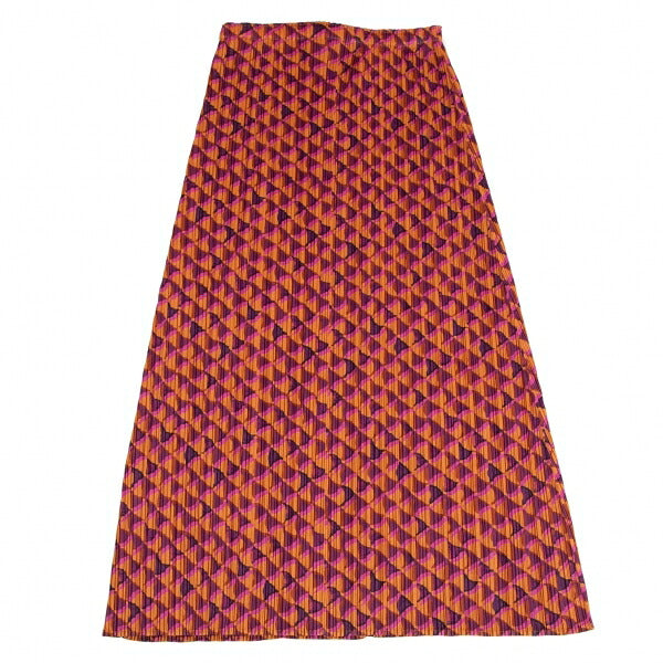 PLEATS PLEASE Geometric Print Pleated Skirt Orange Size 3