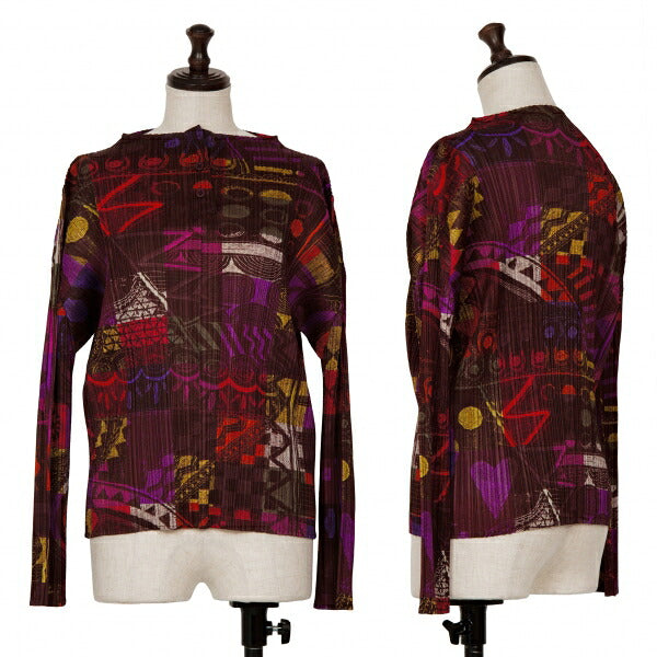 PLEATS PLEASE Multi-Pattern Pleated Top Brown Size 3