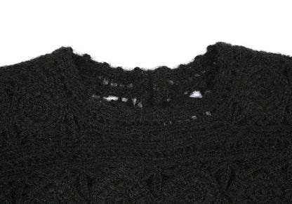 ISSEY MIYAKE I.S. Wool Flower Knit Sweater Black Size M
