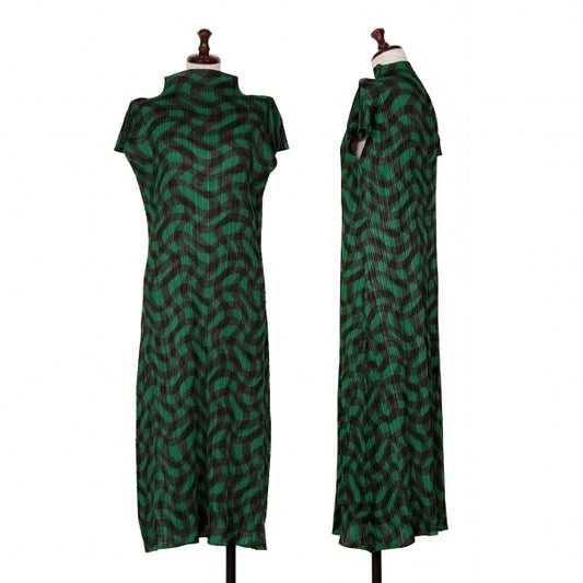 PLEATS PLEASE Pleated Weaving Check Green Black Dress Size 2