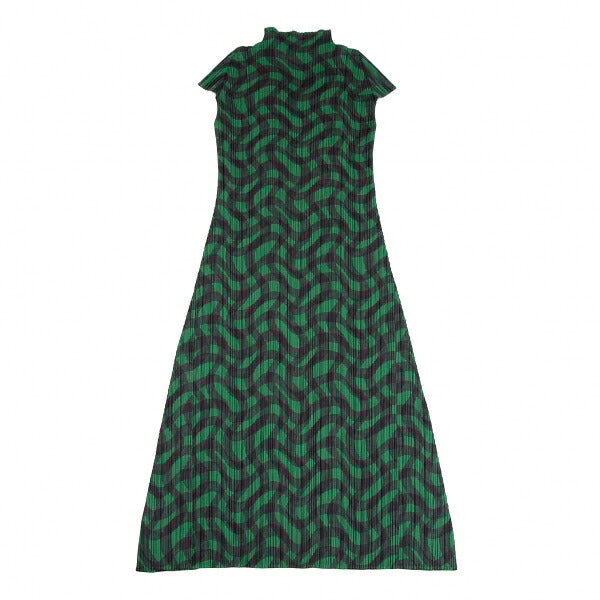 PLEATS PLEASE Pleated Weaving Check Green Black Dress Size 2