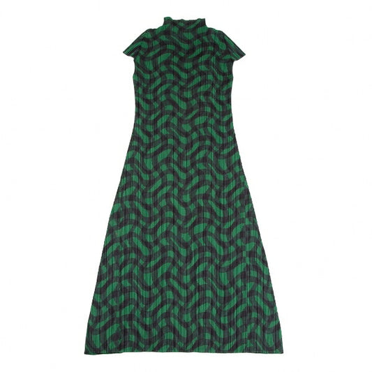 PLEATS PLEASE Pleated Weaving Check Green Black Dress Size 2