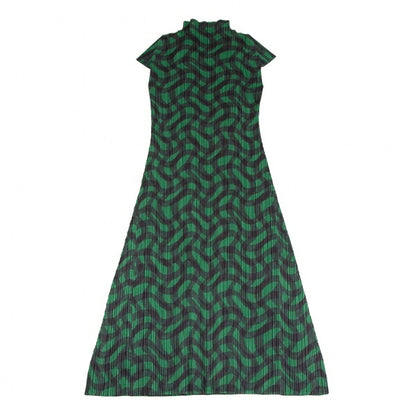 PLEATS PLEASE Pleated Weaving Check Green Black Dress Size 2