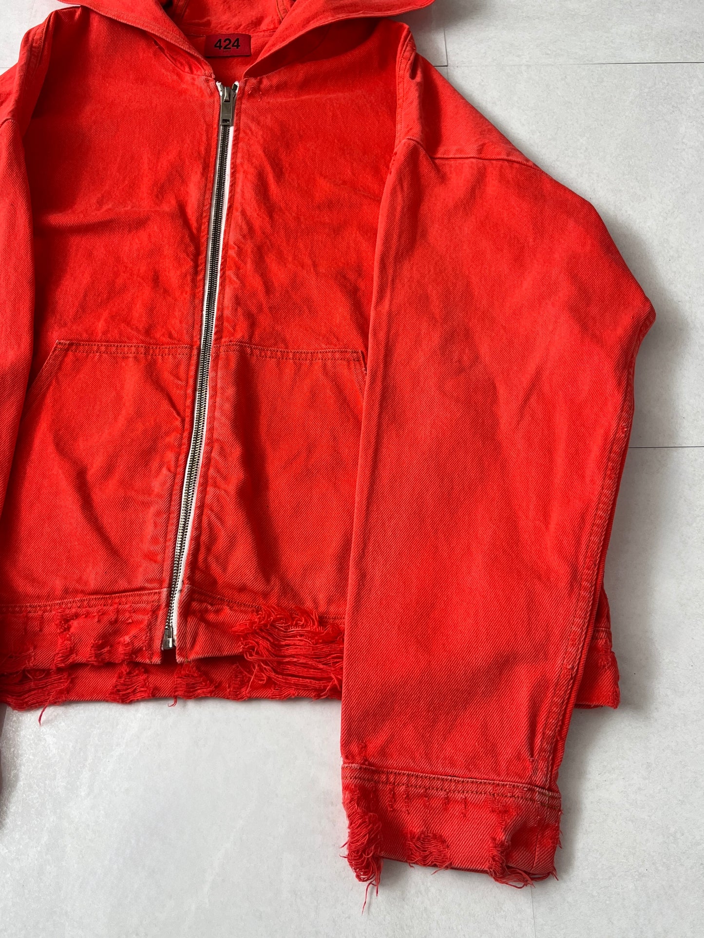 424 Red Damaged Zip Hoodie Size L