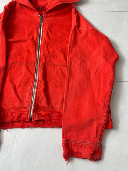 424 Red Damaged Zip Hoodie Size L