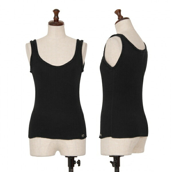 CHANEL Stretch Cotton Rib Tank Top Black Size 36