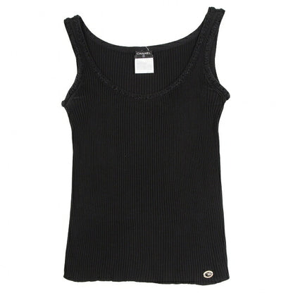 CHANEL Stretch Cotton Rib Tank Top Black Size 36