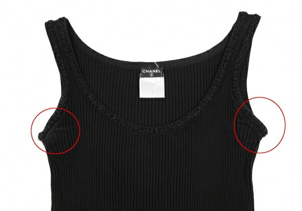 CHANEL Stretch Cotton Rib Tank Top Black Size 36