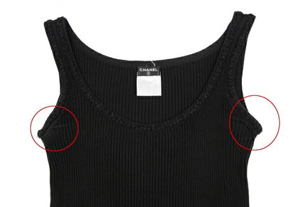 CHANEL Stretch Cotton Rib Tank Top Black Size 36
