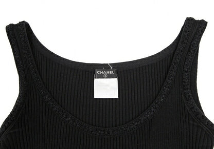 CHANEL Stretch Cotton Rib Tank Top Black Size 36