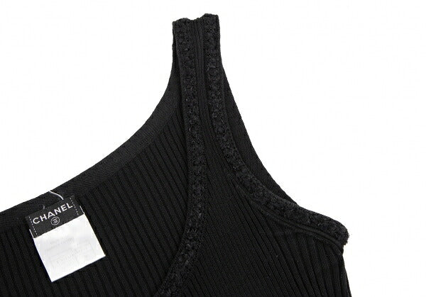 CHANEL Stretch Cotton Rib Tank Top Black Size 36