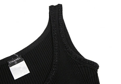 CHANEL Stretch Cotton Rib Tank Top Black Size 36
